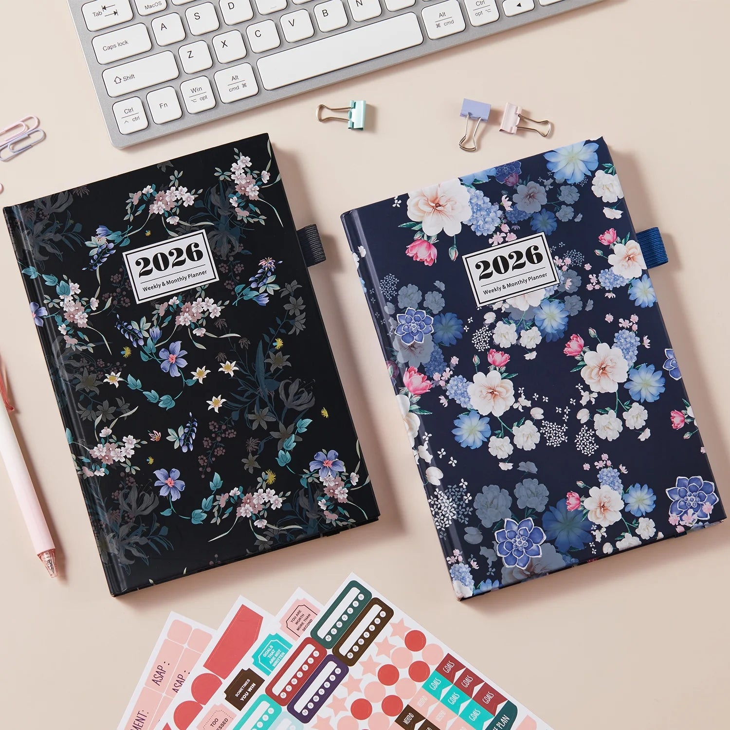 2026 Planner Calendar, Jan.2026 - Dec.2026 Weekly & Monthly Planner with Notes Pages, 12 Monthly Tabs & Inner Pocket, 8.4"X5.7", Flower Pattern Agenda Planning Book for Time Management