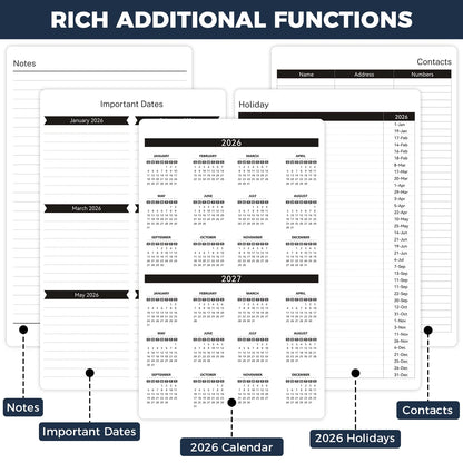 2026 Planner Calendar, Jan.2026 - Dec.2026 Weekly & Monthly Planner with Notes Pages, 12 Monthly Tabs & Inner Pocket, 8.4"X5.7", Flower Pattern Agenda Planning Book for Time Management