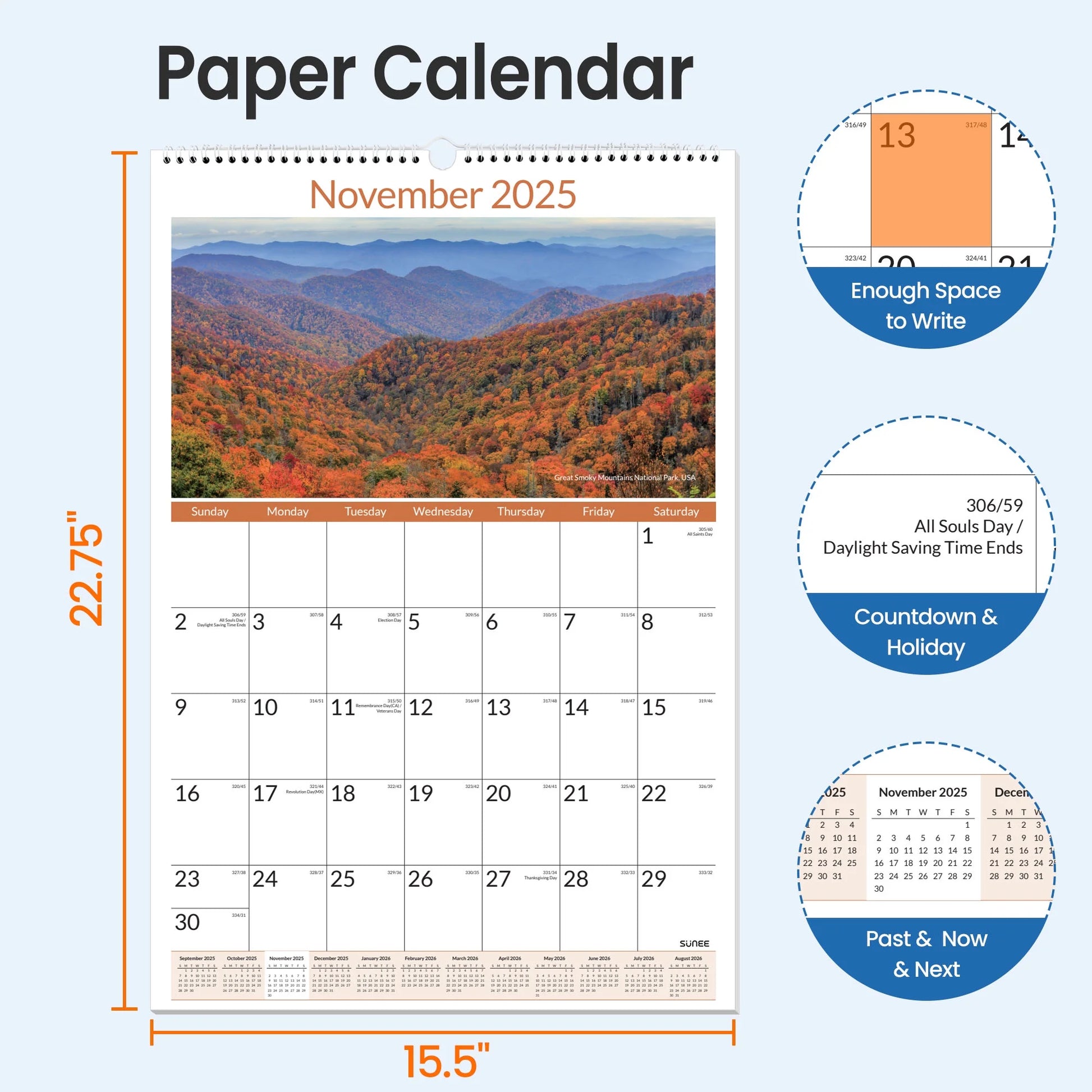 2026 Wall Calendar Large 22.75"X15.5" – 21-Month Vertical Monthly Calendar from October 2025 to June 2027, Extra Large Planner, National Parks Design for Wall Use at Home or Off