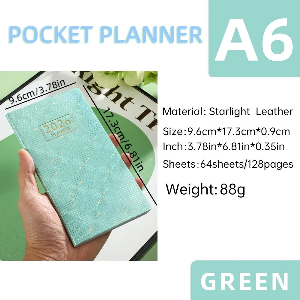 2026 A6 Daily Planner - Mini Pocket Organizer Notebook with Calendar, Portable Travel Journal & Scheduling Diary for Office Daily Use