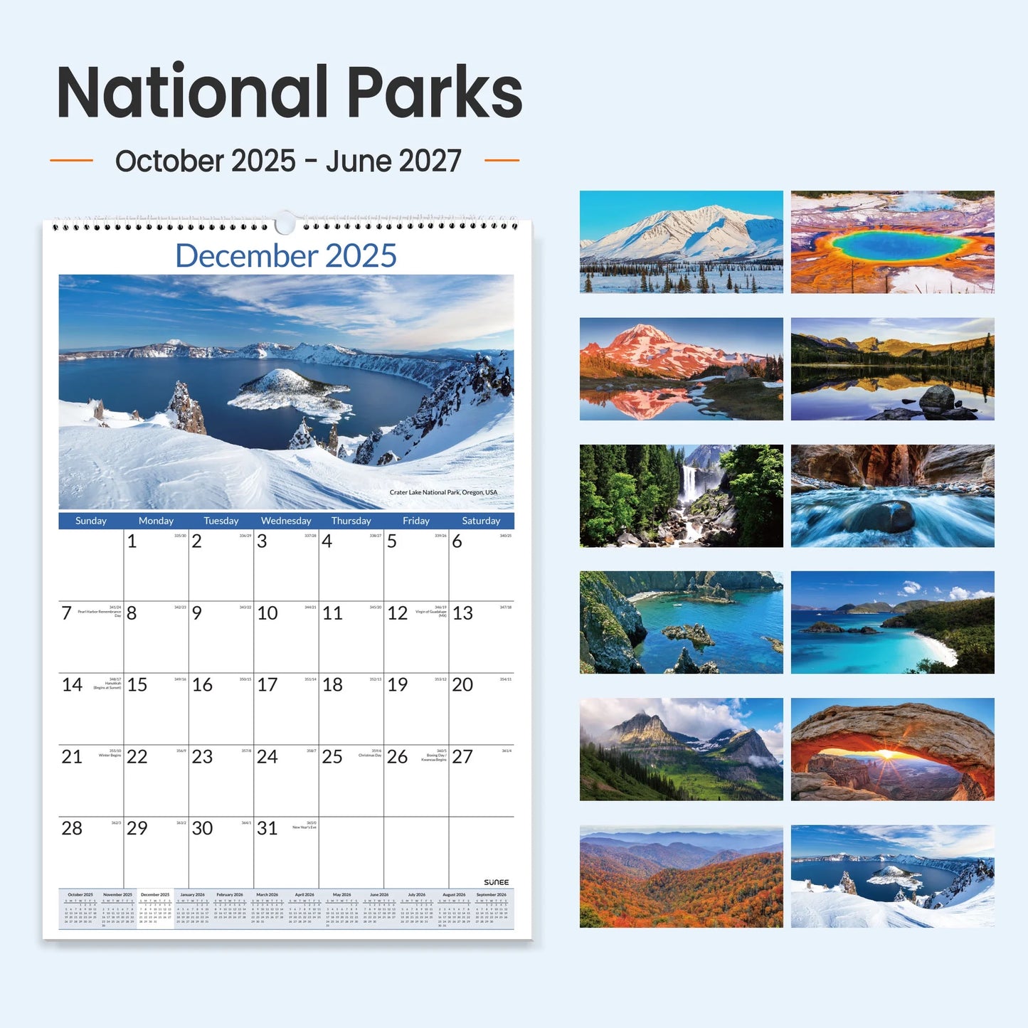 2026 Wall Calendar Large 22.75"X15.5" – 21-Month Vertical Monthly Calendar from October 2025 to June 2027, Extra Large Planner, National Parks Design for Wall Use at Home or Off