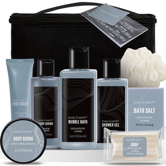 Bath Body Care Spa Gift Basket Sets for Men - 8 Pcs Luxury Bath Set Skin Care Kit Christmas Birthday Gifts for Him