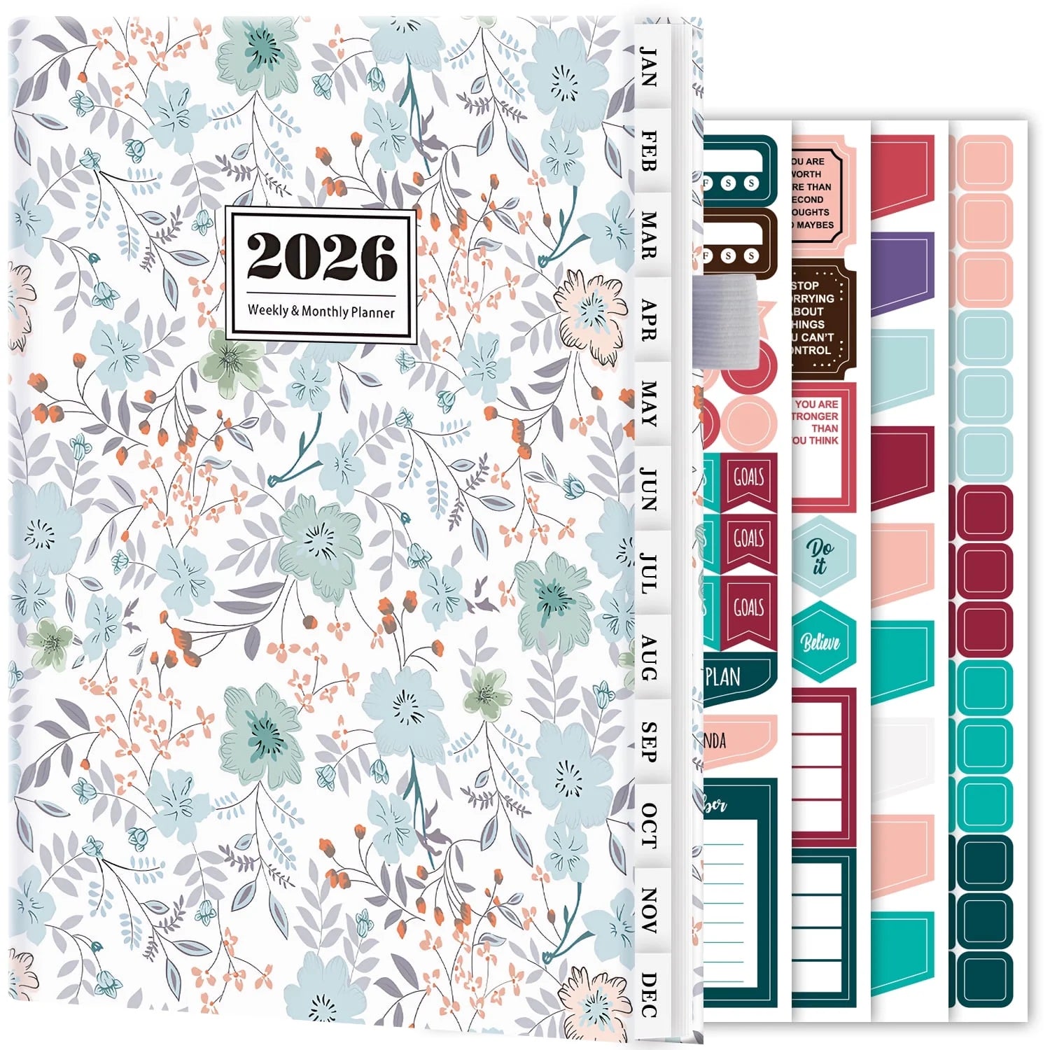 2026 Planner Calendar, Jan.2026 - Dec.2026 Weekly & Monthly Planner with Notes Pages, 12 Monthly Tabs & Inner Pocket, 8.4"X5.7", Flower Pattern Agenda Planning Book for Time Management