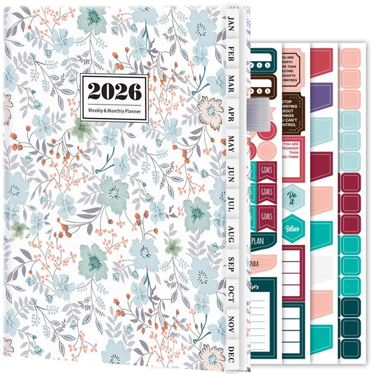 2026 Planner Calendar, Jan.2026 - Dec.2026 Weekly & Monthly Planner with Notes Pages, 12 Monthly Tabs & Inner Pocket, 8.4"X5.7", Flower Pattern Agenda Planning Book for Time Management