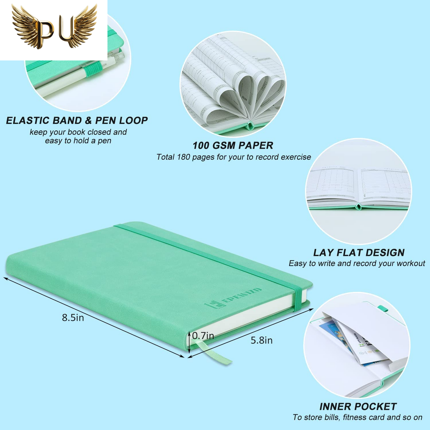 Fitness Journal Hardcover 6- Month Workout Planner Undated Workout Log Book Home Gym Accessories for Women and Man(Green)