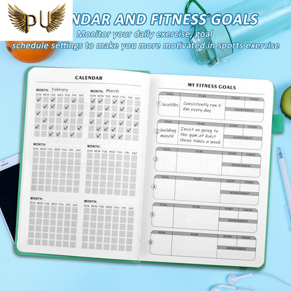 Fitness Journal Hardcover 6- Month Workout Planner Undated Workout Log Book Home Gym Accessories for Women and Man(Green)