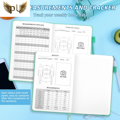 Fitness Journal Hardcover 6- Month Workout Planner Undated Workout Log Book Home Gym Accessories for Women and Man(Green)